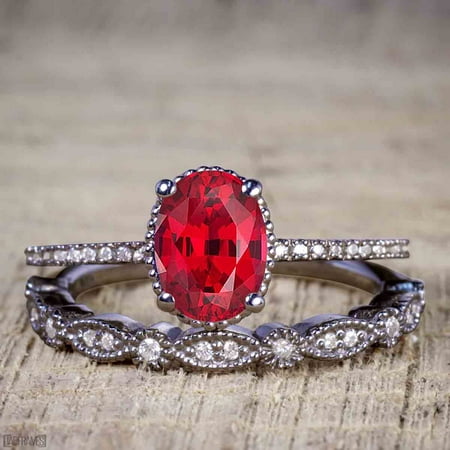 Artdeco 1 25 Carat Oval Cut Real Ruby And Cubic Wedding Bridal Ring