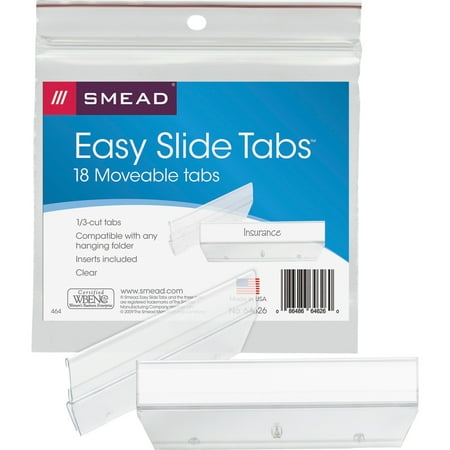 Smead Easy Slide Tab, 1/3-Cut, Clear, 18 Per Pack (64626)