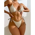 thumbnail image 2 of Traje de baño para mujer, 2 piezas, cuello halter, lazo lateral, color puro, traje de baño, traje de baño, bikini, beige, S, 2 of 6