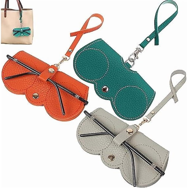 Soft Leather Sunglasses Bag, Leather Glasses Case Holder Portable Soft Leather Sunglasses Bag Slim Sunglasses Pouch(color: Orange Green Gray3pcs