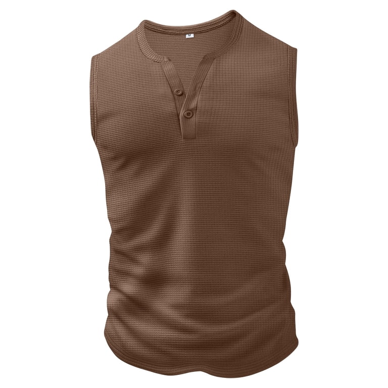 ZVNAΖH Men's Waffle Knit Henley Tank Top, 2-Button Sleeveless
