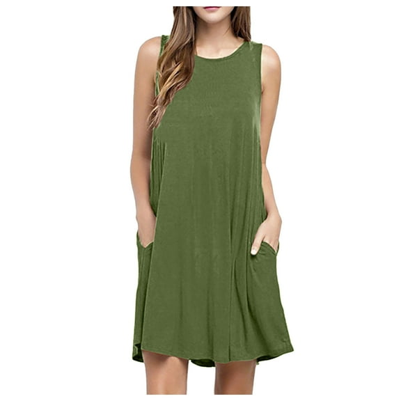 asdoklhq Maternity Dress,Women O Neck Casual Pockets Sleeveless Above Knee Dress Loose Party Dress