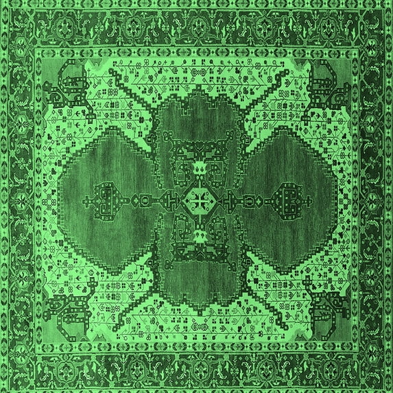 Ahgly Company Indoor Square Oriental Emerald Green Industrial Area Rugs, 5' Square