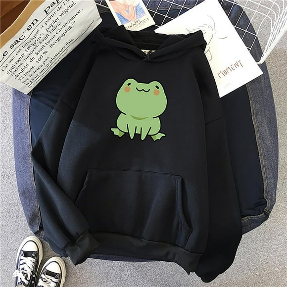 Jsaierl Lightning Deals of Today Womens Hoodies Plus Size Casual Frog Graphic Sweatshirt Top Long Sleeve Fashion Fall Pullover Cute Sweatshirts with Pocket