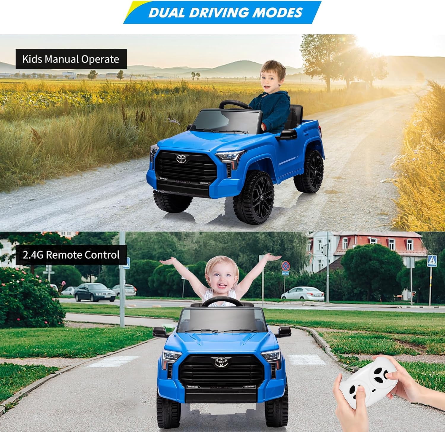 Truck Car, 12V Licensed Toyota Ride on Car with Remote Control, Battery Powered Electric Car with Spring Suspension, EVA Tires, USB, Music, LED Lights