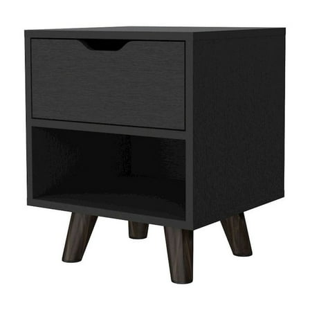 HomeRoots 19" Black One Drawer Faux Wood Nightstand