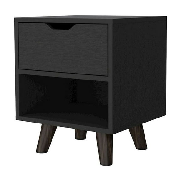 HomeRoots 19" Black One Drawer Faux Wood Nightstand
