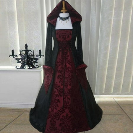 

YOHOME Women Vintage Retro Gothic Long Sleeve Hooded Dress Long Gown