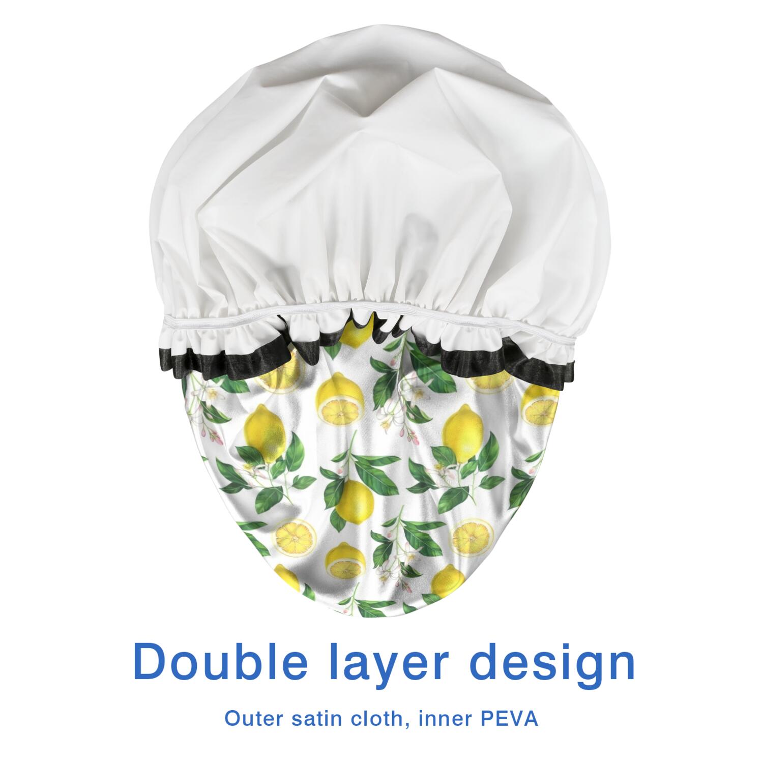 Shower Caps,Yellow Lemon Fruit Slices White Pattern Waterproof Shower Cap for Women 4 Pieces,Double Reusable Hair Cover for Shower PEVA Elastic Stretch Hem