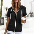 thumbnail image 3 of AKOEE Summer Jackets for Women Lightweight Zip Up Drawstring Hoodie Short Sleeve Sports Casual Sweatshirts (XL, Black), 3 of 8
