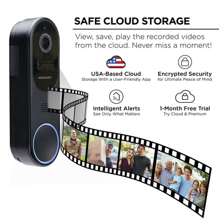 Merkury Smart Doorbell Camera - Wire-Free Battery Cam with Chime & Intelligent Alerts (1-Pack)