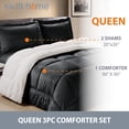 thumbnail image 3 of Swift Home 3PC Reversible Winter Plush Sherpa Faux Micromink Comforter Set, Black, Queen, 3 of 6