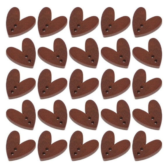 OUNONA Brown Wooden Heart Buttons for Wedding Decor and DIY Crafts 2 Hole Sewing Buttons 100Pcs