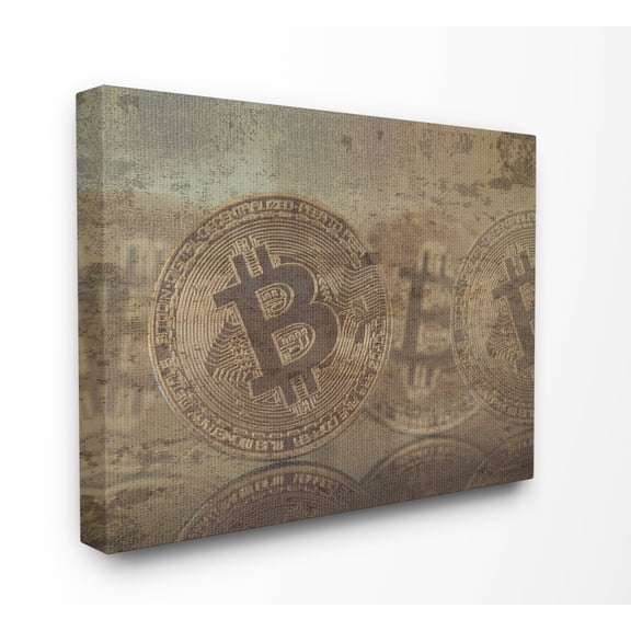 Stupell Industries Bitcoin Faded and Distressed Typography Painting Gallery Wrapped Canvas Art Print Wall Art, 30 x 40