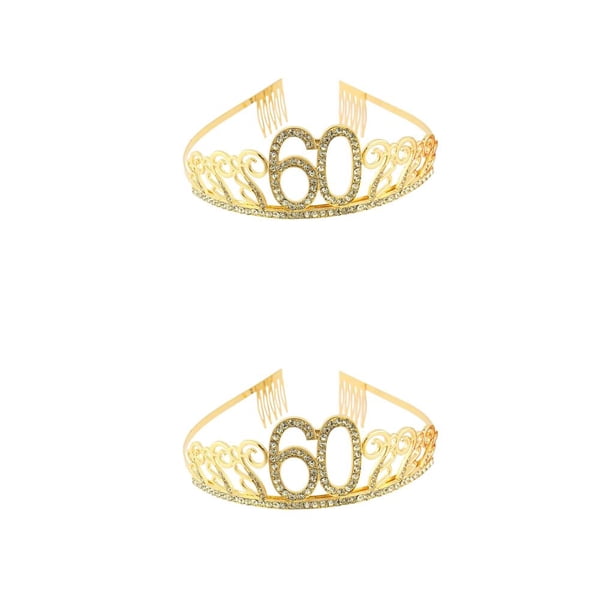 Qarigey Diadema para fiesta de cumpleaños, adorno de ropa, suministros para fiestas, tocado brillante para chicas jóvenes, número de Dorado(60) 2piezas