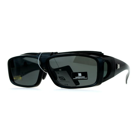 SA106 Mens Polarized Lens Flip Up 60mm Fit Over OTG Sunglasses Shiny Black
