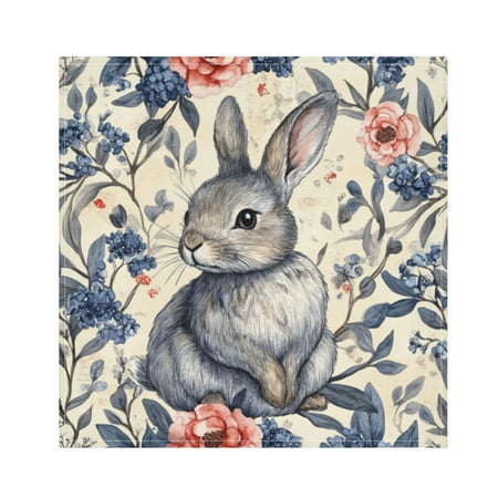 

Napkin Satin Napkin 20*20Inchx4 Kitchen Towel Dinner Plate Towel Decorative Towel Napkin Tea Towel Suitable For Kitchen Table Cute Rabbits and Flowers2
