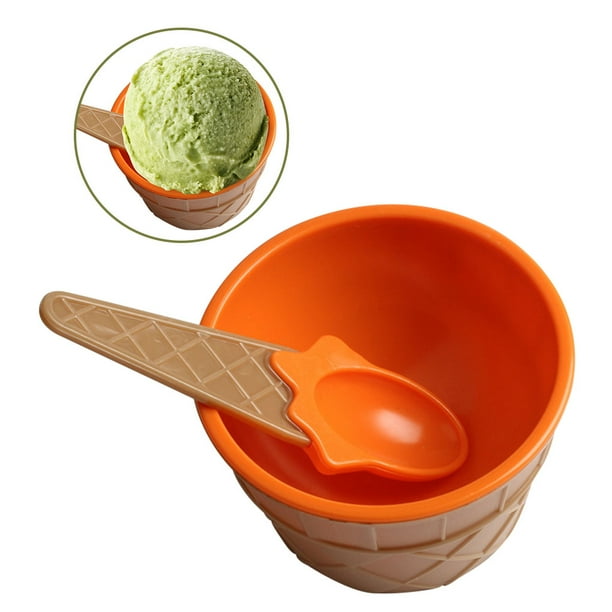 Advancent Taza de helado para niños, postre para niños, regalos de helado, tazón de postre encantador, tazón de mezcla de PP con cuchara, juego de Mostrada Naranja Advancent HA001694-05