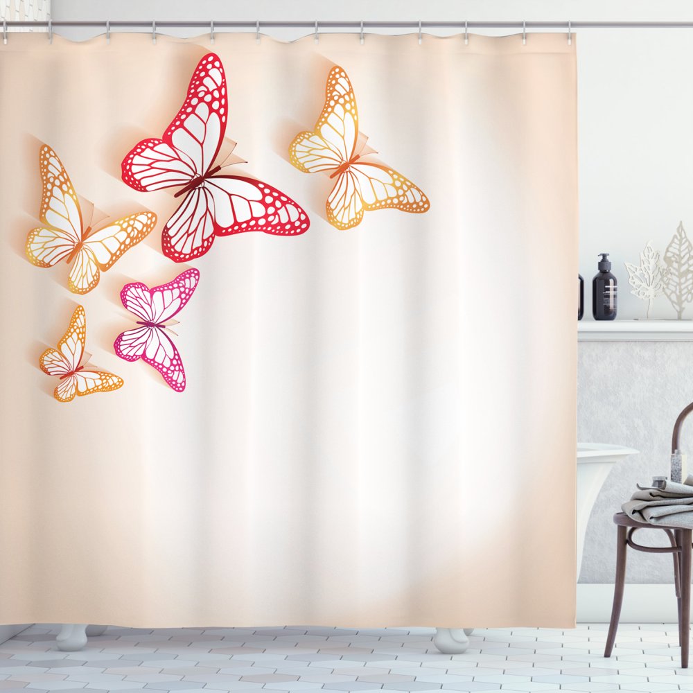 Butterflies Decoration Shower Curtain Set, Paper Cut Image Of Colorful