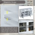 thumbnail image 6 of Wood Accent Buffet Sideboard Serving Storage Cabinet with 2 Mesh Metal Doors and Adjustable Shelves, Cupboard Console Table with 4 Drawers and Wineglass Holders(White), 6 of 8