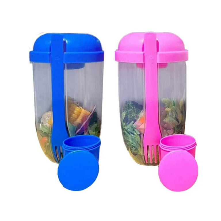 Loygkgas 2022 Keep Fit Salad Meal Shaker Cup,Portable Fruit and Vegetable Salad Cups Container with Fork & Salad Dressing Holder (Green+Blue), Size
