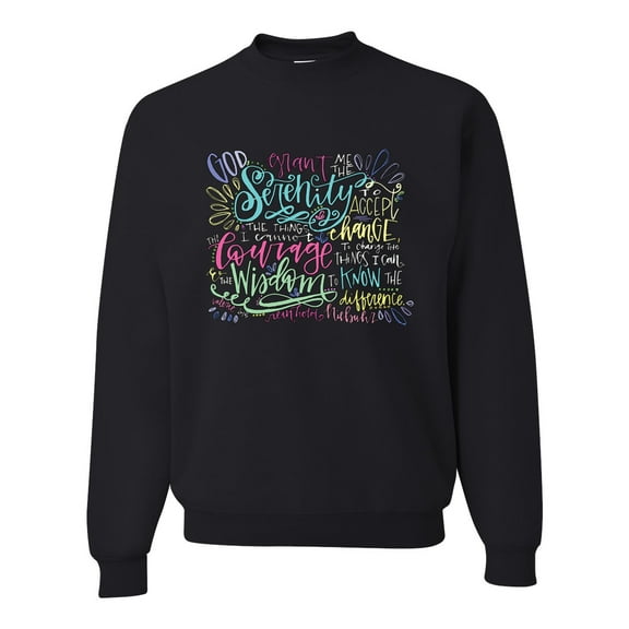 Wild Bobby, God Grant Me Serenity Courage and Wisdom Prayer Faith, Inspirational/Christian, Unisex Crewneck Graphic Sweatshirt, Black, Small