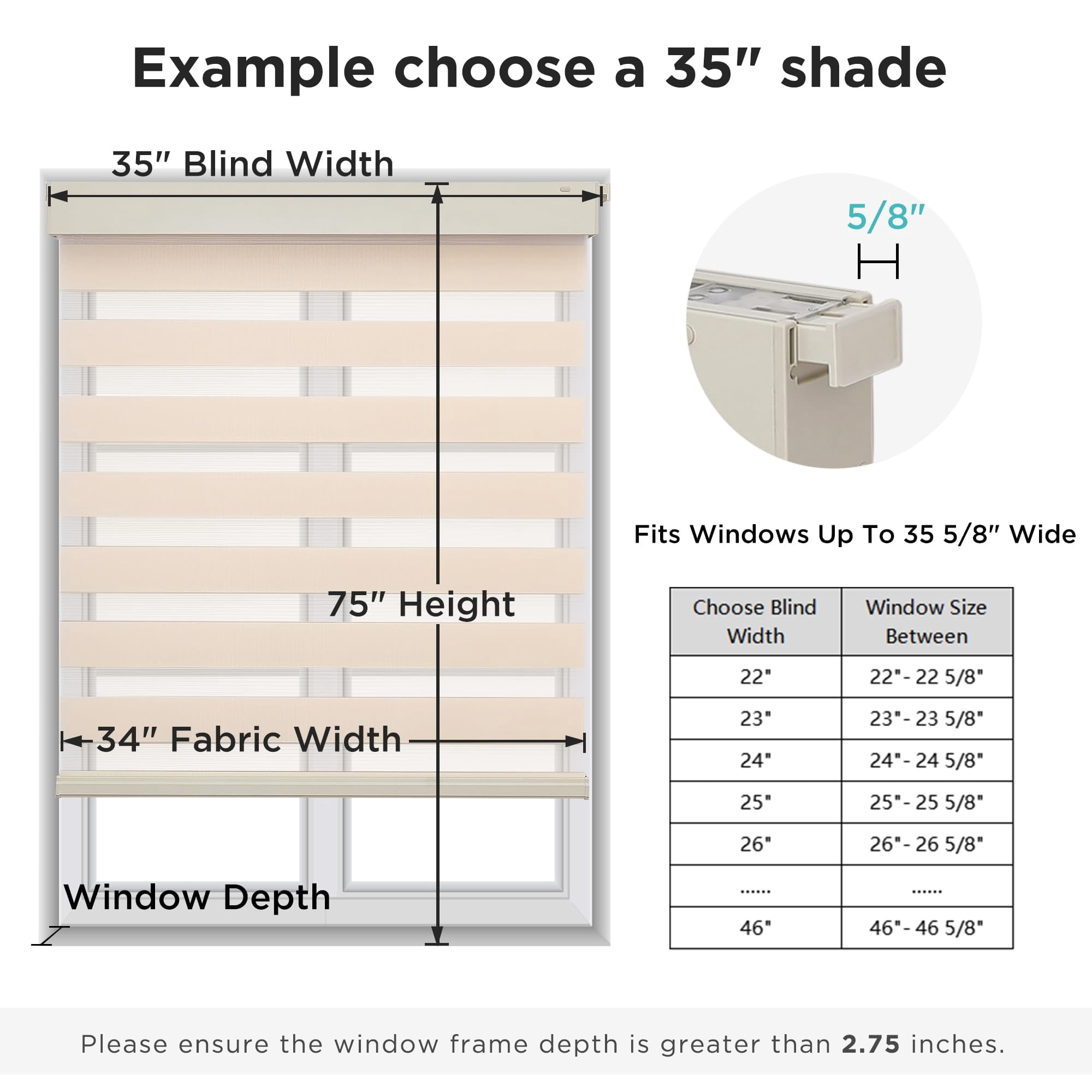 No Drill Zebra Blinds For Windows  Cordless Day & Night Dual Sheer Roller Shades Easy Installation Free-stop Lift System Light Filtering Privacy Home(beige 23" W X 75" H)