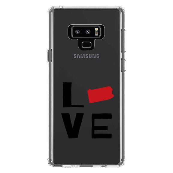 DistinctInk Clear Shockproof Hybrid Case for Samsung Galaxy Note 9 - TPU Bumper Acrylic Back Tempered Glass Screen Protector - Pennsylvania - Love Red & Black