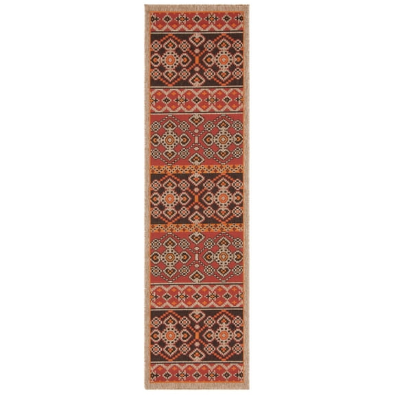 SAFAVIEH Veranda Moriah Geometric Indoor/Outdoor Runner Rug, Red/Chocolate, 2'3" x 8'