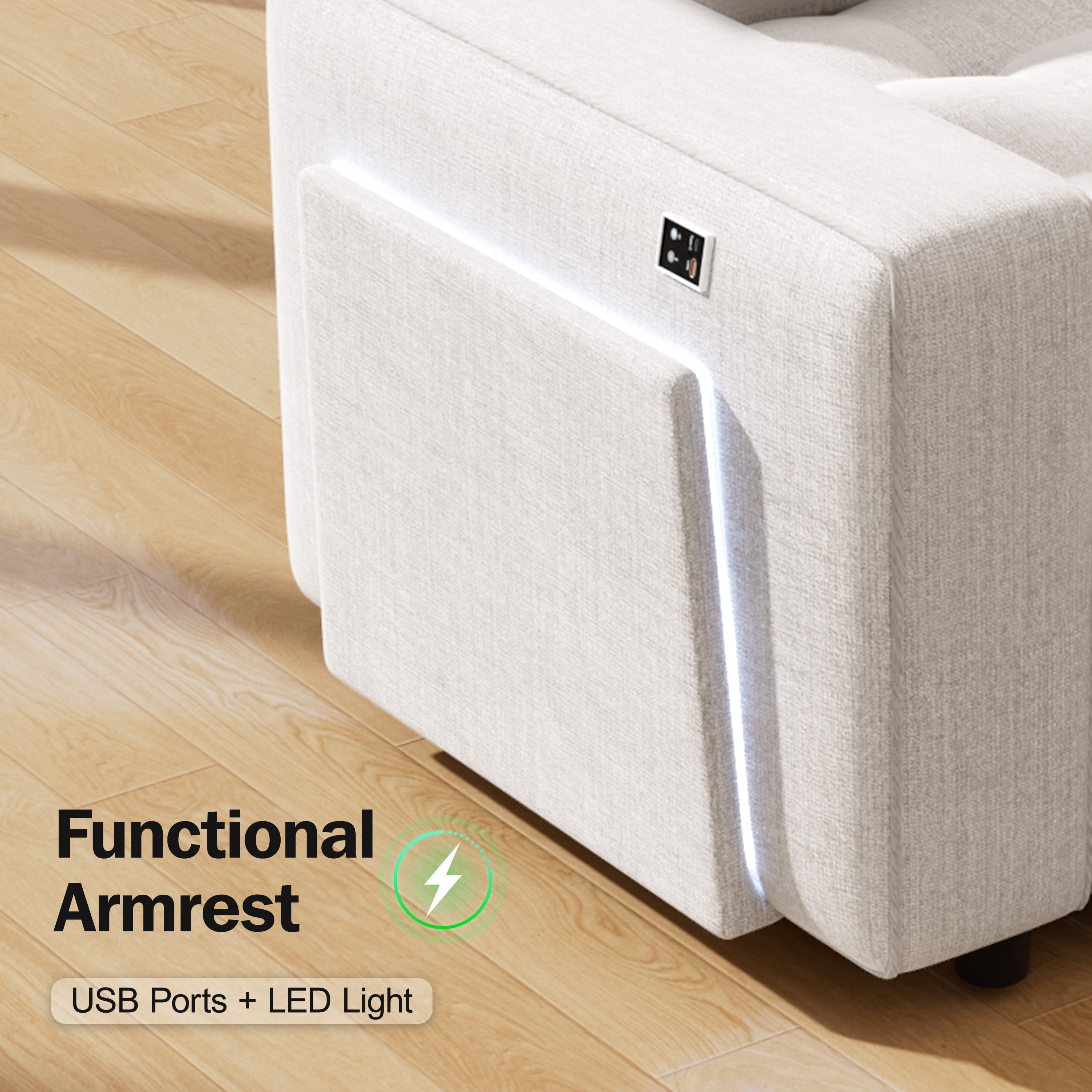 8-Seat U-Shaped Modular Sectional Sleeper Sofa with Pull-Out Bed, Adjustable Reclining Backrest, Storage Seats, USB Ports & LED Lights, Easy Tool-Free Assembly