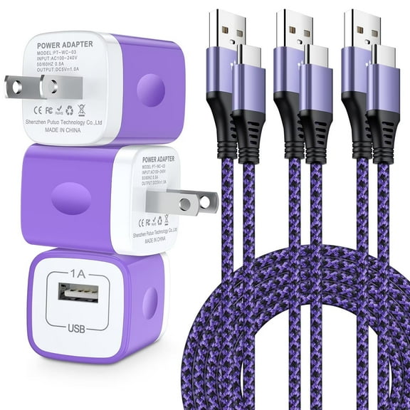 Charging Block,Type C Charger Fast Charging HopePow 3PCS 1A/5V Usb Wall Charger Block Adapter Plug with 3PCS Charging Cables 6ft USB C Cable High Speed Android Phone Charger Cords
