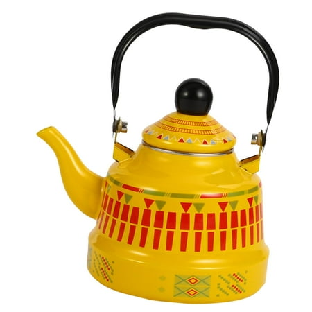 

2.5L Retro Water Pot with Handle Porcelain Enameled Teakettle for Restaurant Kitchen Home Household Stovetop Yellow
