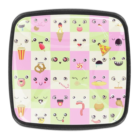 4 Pcs Square Cabinet Handle Cupboard Knob Drawer Pulls Handle colorful faces eating snacks Drawer Knobs with Screws Furniture Decoration