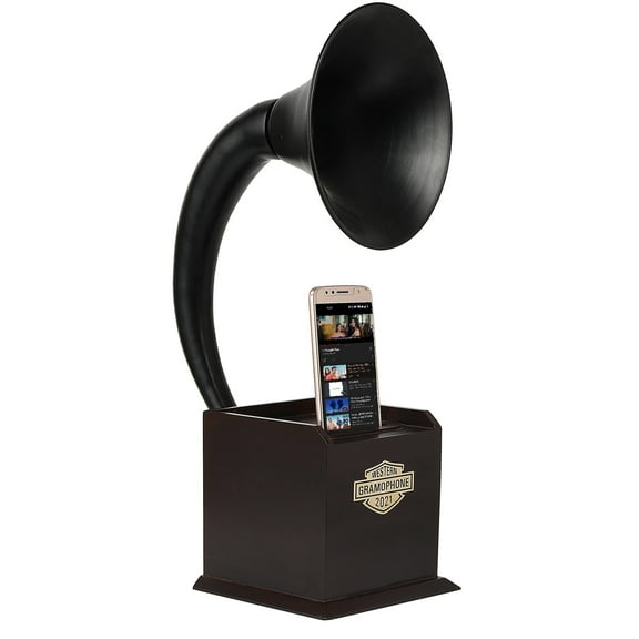 Reproduction Gramophone Speaker, Acoustic Speaker, Smart Phone Speaker, iPhone Amplifier,iPhone Stand, iPhone Dock Black Finish