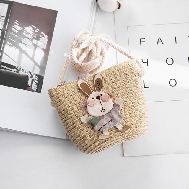 Bolsos De Mensajero De Paja De Conejo De Dibujos Animados De Verano Para Niños, Mini Bolso De Playa, Bolso De Hombro Cruzado Para Niños ANGGREK Descripción de la referencia