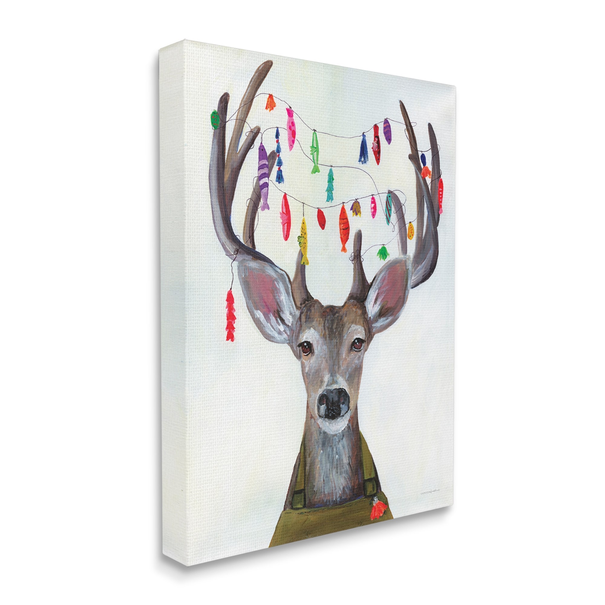 Stupell Industries Fisherman Deer Floater Bait Antlers Cute Painting , 16 x 20, Design by Kamdon Kreations