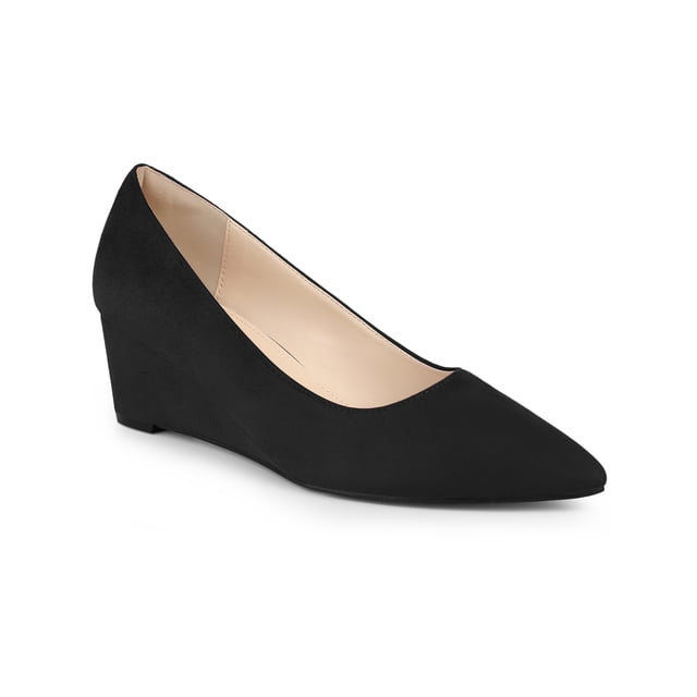BLISSFUL STEP Women's Pointed Toe Slip on Wedge Heel Pumps Black 10