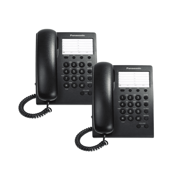Combo 2 Piezas Teléfono Fijo Panasonic KX-TS550MEB Negro con 10 Teclas de Marcación Rápida, Montaje en Pared y Remarcado para Oficina o Casa