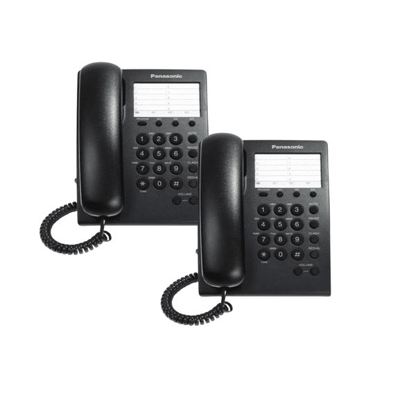 Combo 2 Piezas Teléfono Fijo Panasonic KX-TS550MEB Negro con 10 Teclas de Marcación Rápida, Montaje en Pared y Remarcado para Oficina o Casa