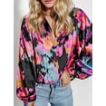 thumbnail image 5 of Weardear Women's Casual Lantern Long Sleeve Tops Abstract Print Lapel V Neck Flowy Loose Blouses, 5 of 7