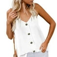 thumbnail image 2 of Wycnly Tank Tops for Women Casual Button Down Loose Fit Spaghetti Strap Tops Camisole Tank Summer Solid V-Neck Sleeveless Shirts Fashion Blouses White s, 2 of 7