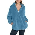 thumbnail image 2 of Htigea Fuzzy Fleece Sweatshirts for Women 1/4 Zip Up Long Sleeve Sherpa Pullover Soft Comfy Winter Warm Sweatshirt Tops Blue S, 2 of 9