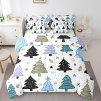 Manfei Cartoon Xmas Tree 7pcs Bedding Comforter Set,Merry Christmas Queen Bedding Sets,Rainbow Stars Snowflake Print Queen Sheet Sets For Kids,Super Cozy Room Decor Reversible