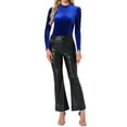 thumbnail image 2 of Allegra K Women's Metallic Glitter Velvet Mock Neck Puff Long Sleeve Blouse Top L Royal Blue, 2 of 6