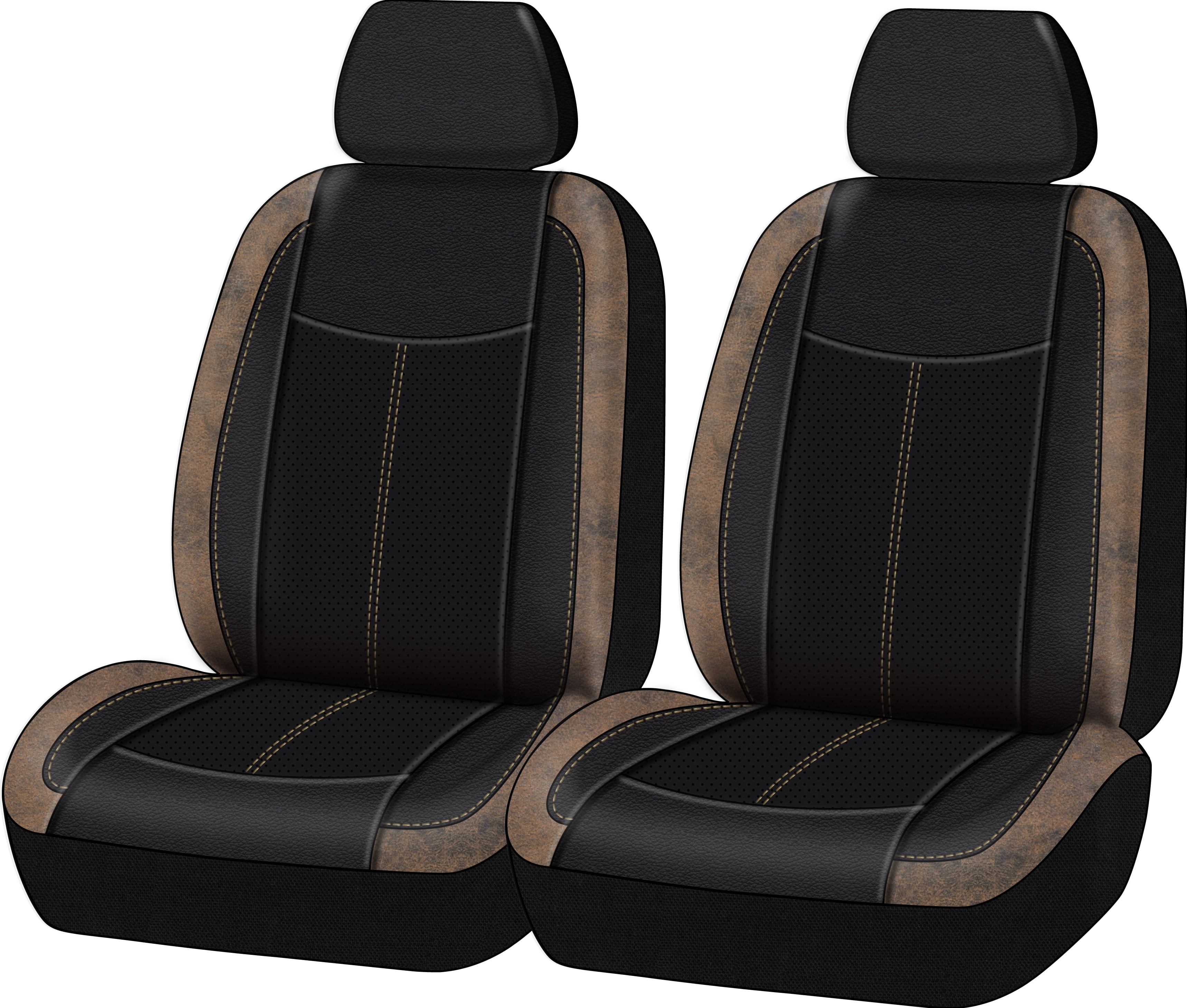 Auto Drive Black and Brown Distress Faux Leather Car Seat Covers, Set ...