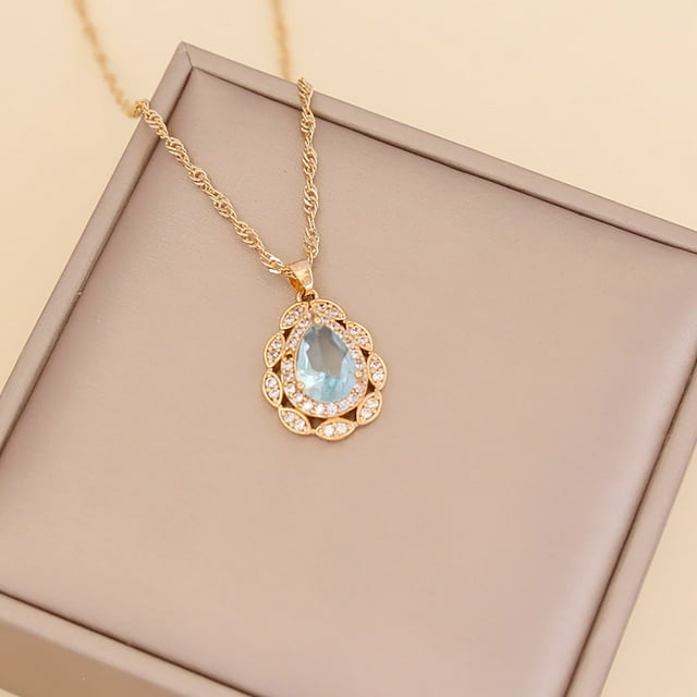 Collar para mujer, joyería para mujer, collar de diamantes de moda para mujer, colgante de cadena de clavícula con gotas de agua de cristal, anillo de joyería