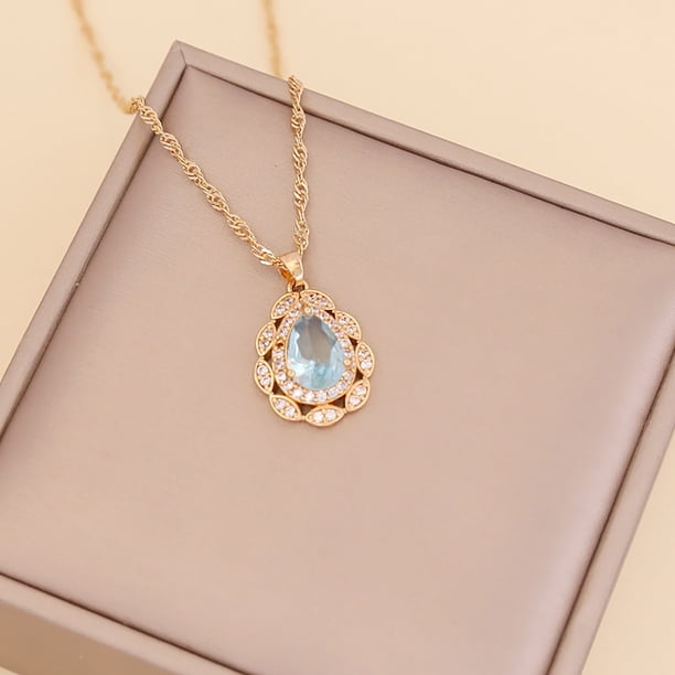 Collar para mujer, joyería para mujer, collar de diamantes de moda para mujer, colgante de cadena de clavícula con gotas de agua de cristal, anillo de joyería