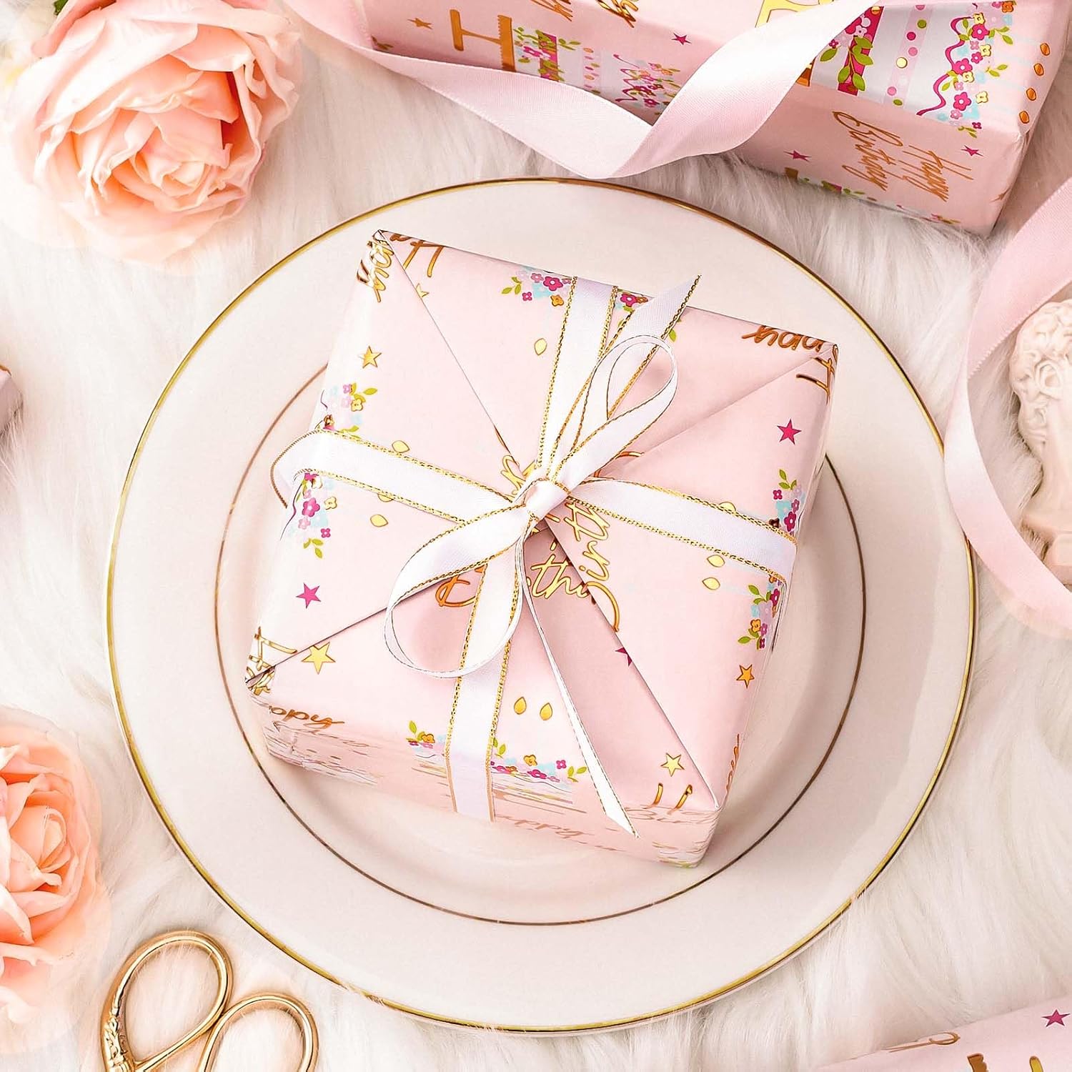 HOMERAL Birthday Cake Wrapping Paper Roll, 17" x 33 ft photo 5