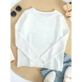 thumbnail image 5 of Women'S Beach Cover Up Letter Print Long Sleeve Sweater Crew Neck Split Hem Crochet Jumper Top White S, 5 of 6