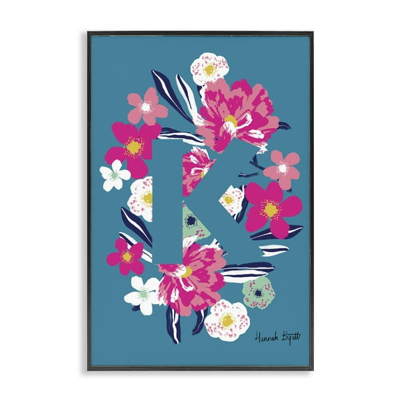Stupell Industries Floral Bloom Letter K Botanical & Floral Painting Black Framed Art Print Wall Art, 12 x 18